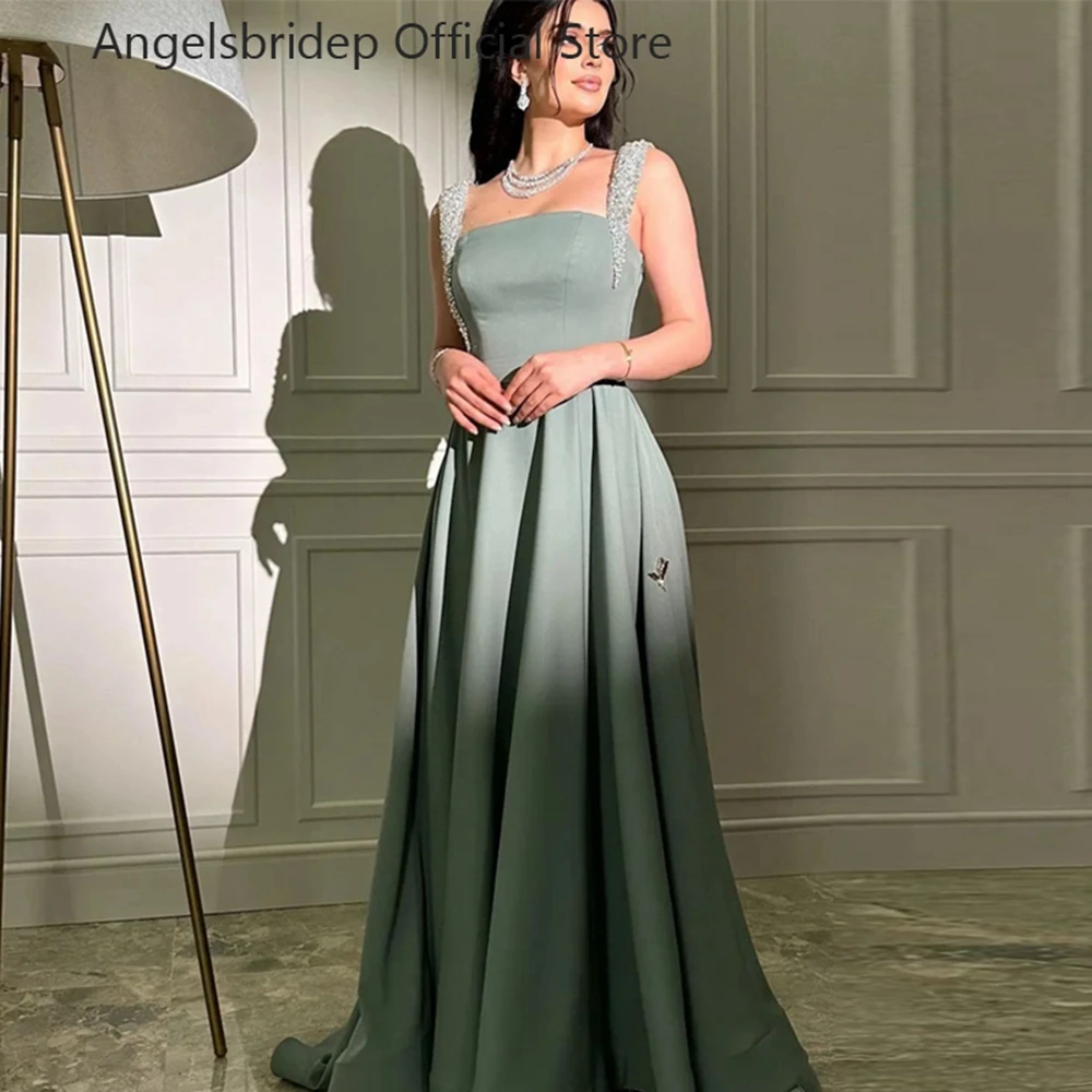 

Angelsbridep Saudi Arabia A-line Prom Dresses Sparkly Beadings Sequins Spaghetti Straps Evening Party Dresses Robes De Soirée