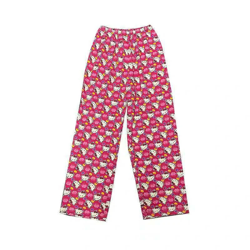 Sanrio Hello Kitty Trousers Y2k Women New Wide Leg Pant Lovely Loose High Waist Casual Thin Pants Aesthetic Traf Fashion Printed