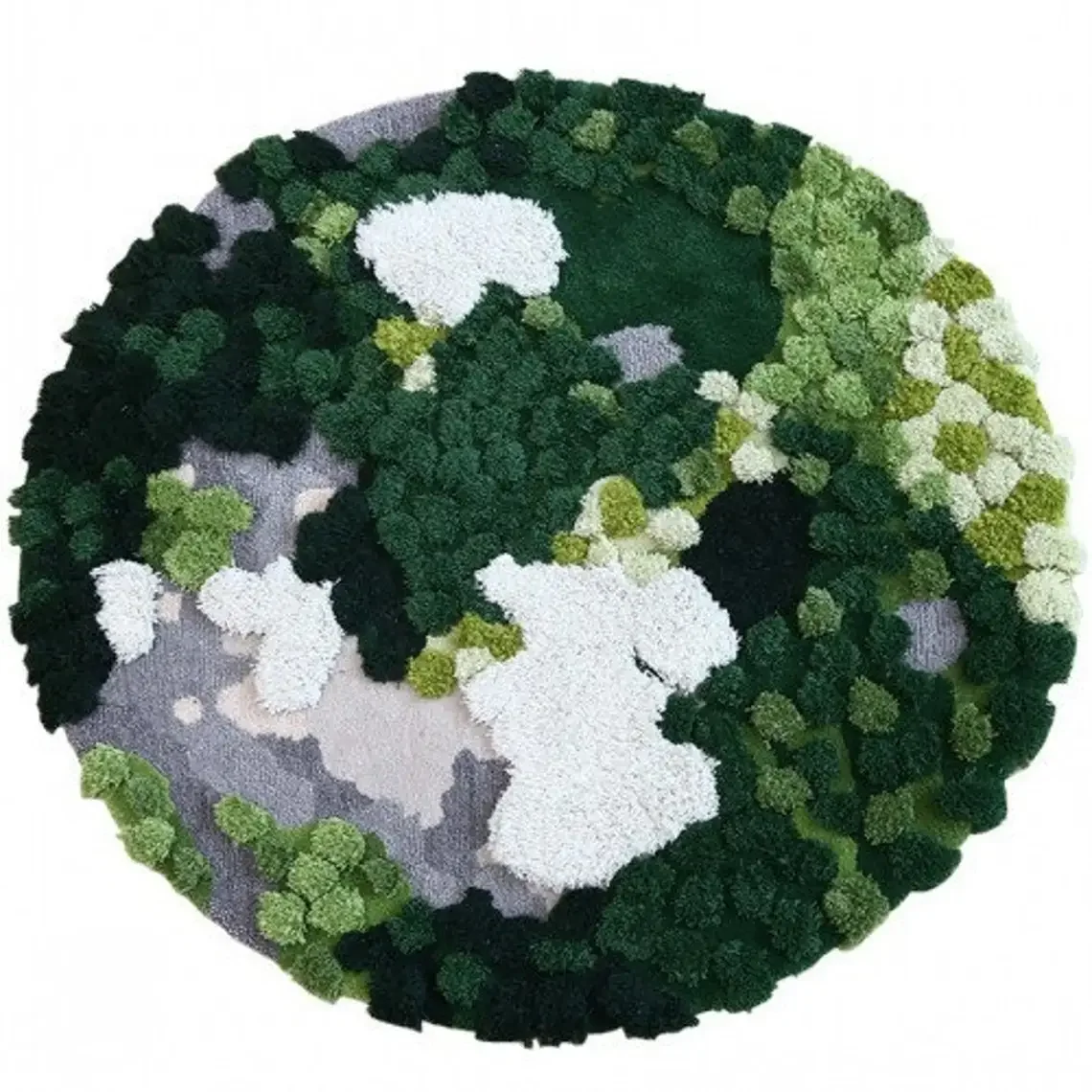 Luxury Plush Real Wool Handmade Green Moss Forest Design Art Area Rug Carpet