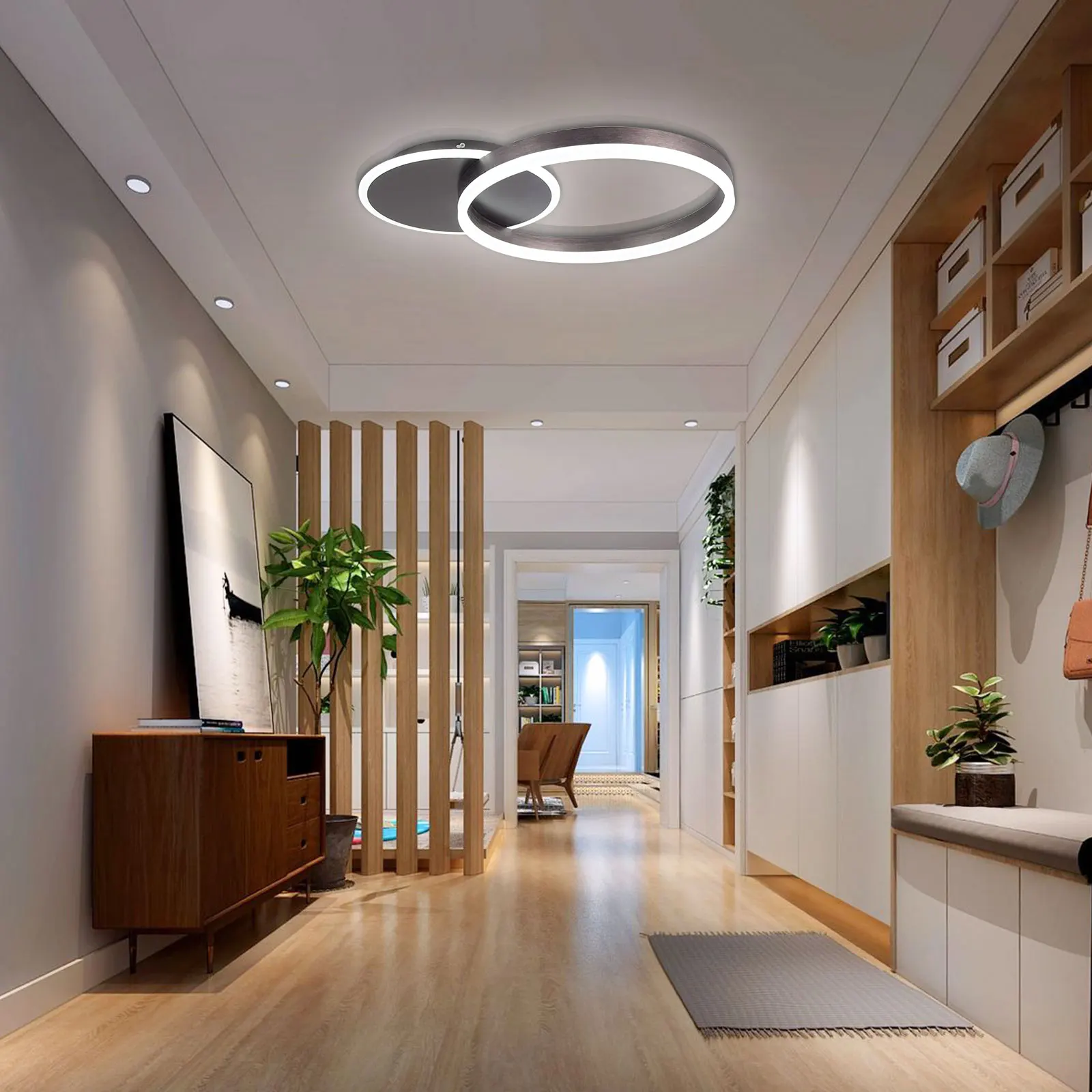 Modern Round LED Ceiling Light LED Chandelier 2 Circle Rings Ceiling Light Fixture for Living Room with Installation Manual