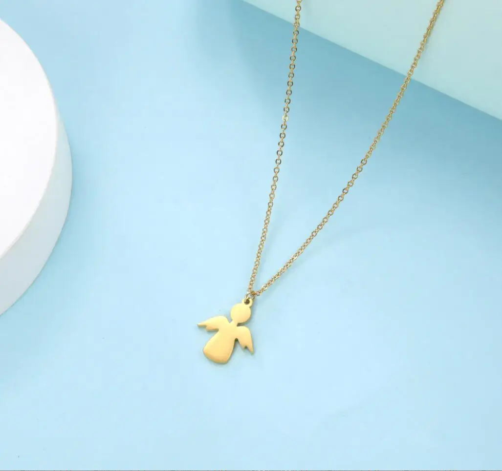 

1 шт. ожерелье из нержавеющей стали с милым кулоном в виде ангелочка, цепочка на ключицу, модные ожерелья для женщин, ювелирные изделия F1308