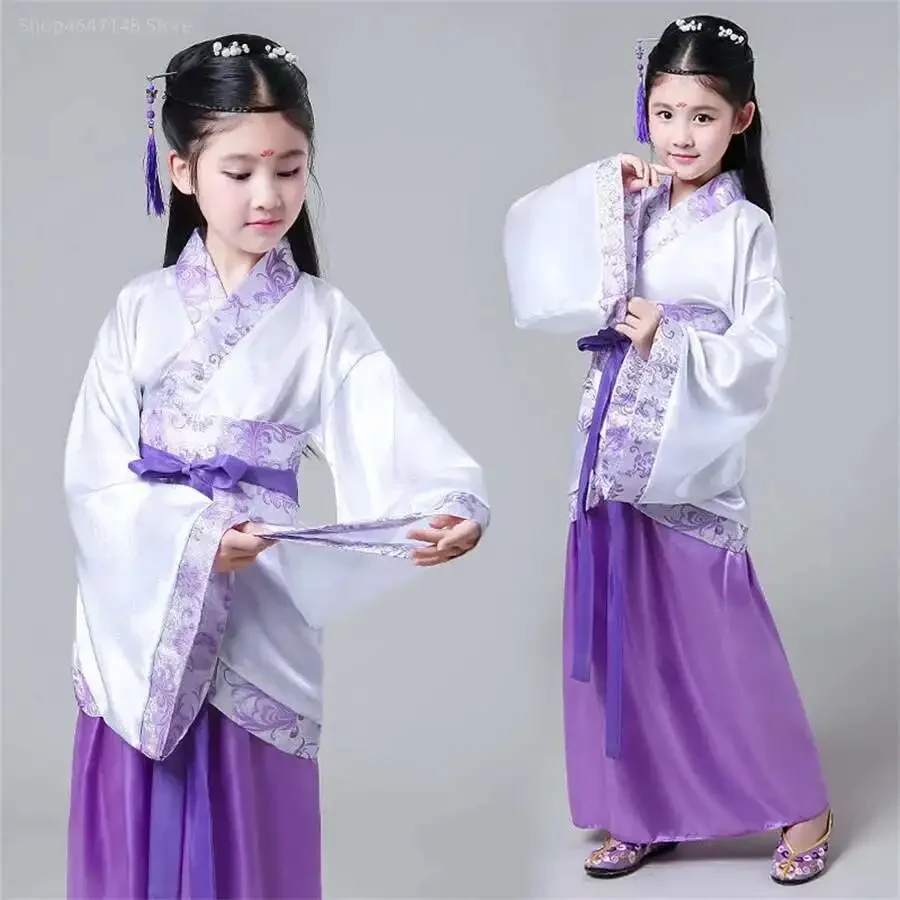 Vestidos tradicionais antigos para crianças, roupa chinesa para meninas, fantasia de dança folclórica, vestido hanfu para crianças