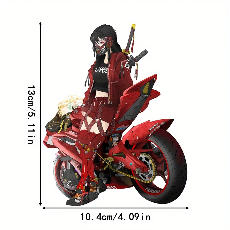 Adesivo de Vinil de Menina Samurai de Anime, Impermeável e Autoadesivo para Carro, Moto, Capacete e Decoração de Laptop