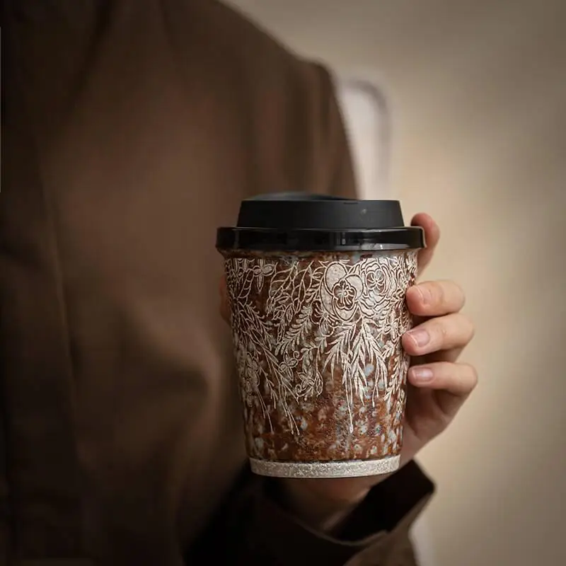 كوب قهوة مطلي بالفضة على شكل زهرة من الطين الصخري القديم، كوب ماء كبير للمكتب المنزلي الخشن، كوب مفيد، كوب كولا #1