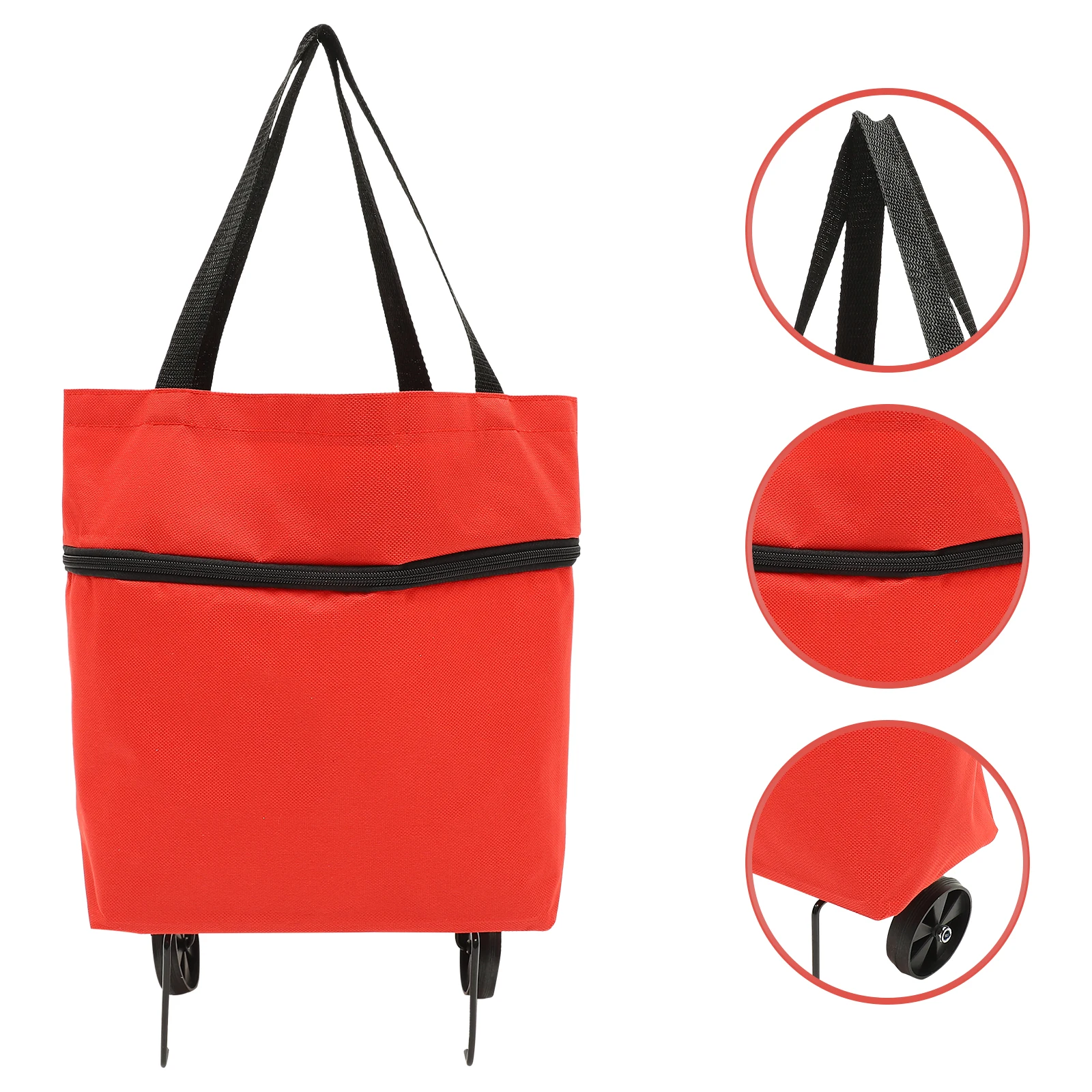 

Storage Bag Red Shopping Folding Wheel for Groceries with Wheels Handbag Bags Cart Collapsible Oxford Cloth Loundry