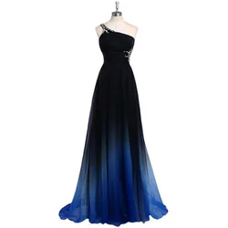 Customized Elegant One Shoulder A-line Prom Dresses Chiffon Beading Long Gradient Formal Evening Dress Party Gown Vestidos De Ga