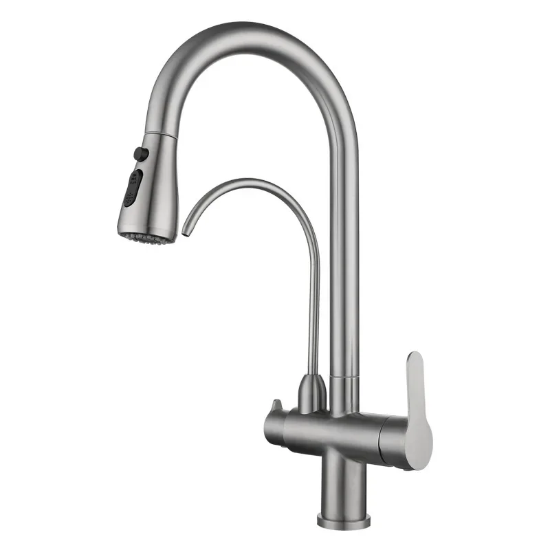 'Deao drinking faucet Double Handle Black brushed nickel Water filter function 3 way Pull Out Kitchen faucets