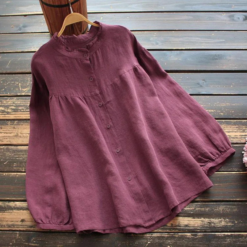 New Spring and Autumn Women's Long-sleeved Loose Casual Cotton and Linen Shirt