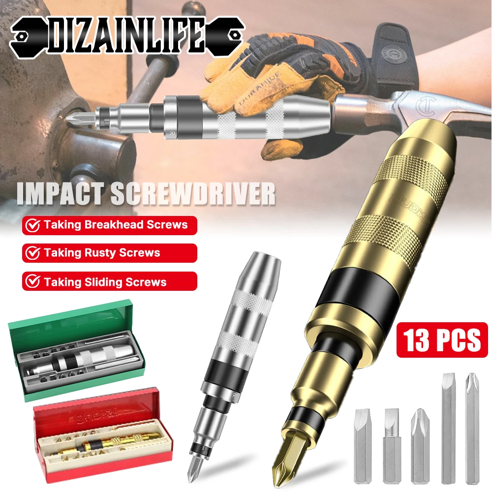 

13pcs Professional Impact Screwdriver Set 1/2" for Repairs with Shock Driver Chisel Bits Multifunctional Screw Extractor Remover