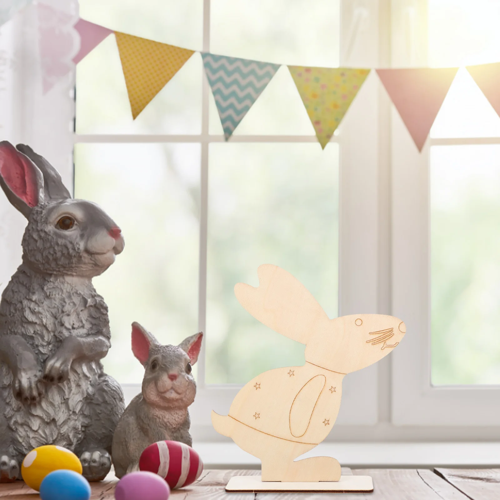 

3pcs Wooden Rabbit Adornment Bunny Craft Adornment Exquisite Craft Creative Bunny Easter Decorations Garden Layout