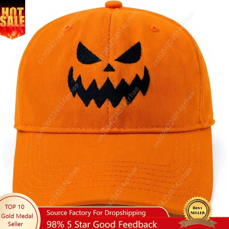 

Embroidery Baseball Cap Halloween Pumpkin Face Baseball Hat Adjustable Funny Party Hats for Men Women