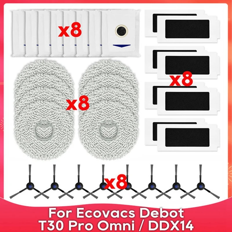 

Сменные детали Для Ecovacs Deebot T30 Pro Omni / DDX14 / T30 MAX, боковая щетка для пылесоса, Hepa фильтр, тряпка, пылесборник