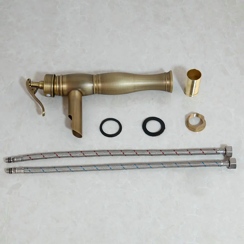 KEMAIDI  Ceramic Wash Basin Vessel Sink & Antique Brass Bathroom Faucet Art Sink Set Plated Golden Ceramic Basin Tap Set image 6