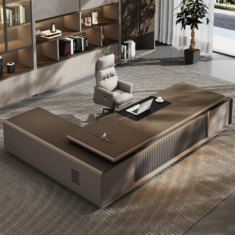 High-end boss desk, simple modern light luxury, chairperson's leadership, large desk office, president's desk and chair