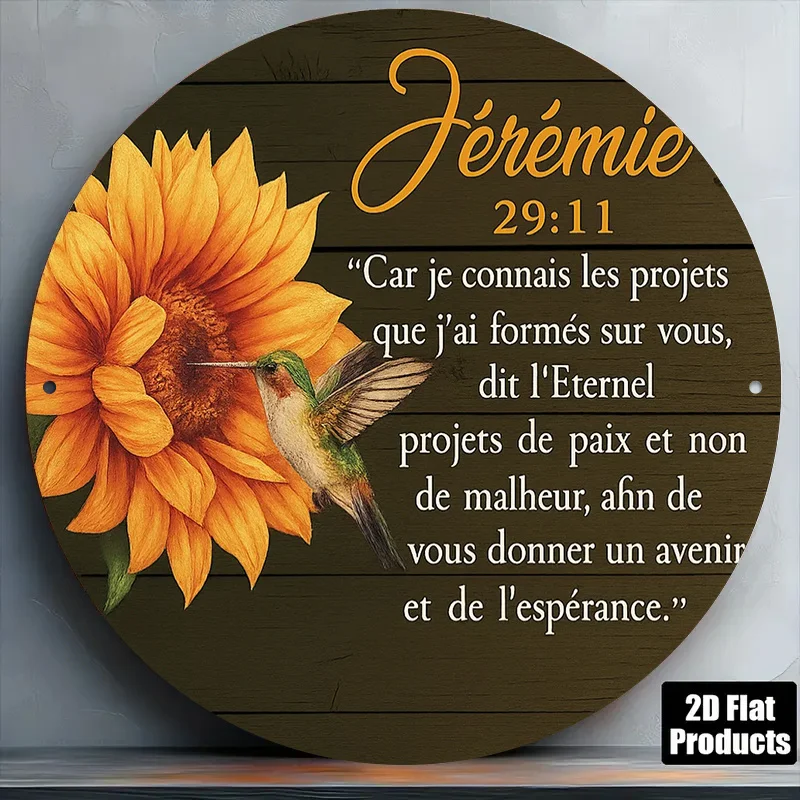 Panneau rond en aluminium français, plaque décorative vintage sur le thème « Espoir et avenir », adapté au salon, au bureau, à la salle d'étude