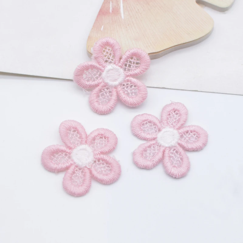 20 pçs 28mm bordado tricô flor para roupas da menina chapéu luvas remendos de costura diy headwear grampos de cabelo arco decoração acessórios