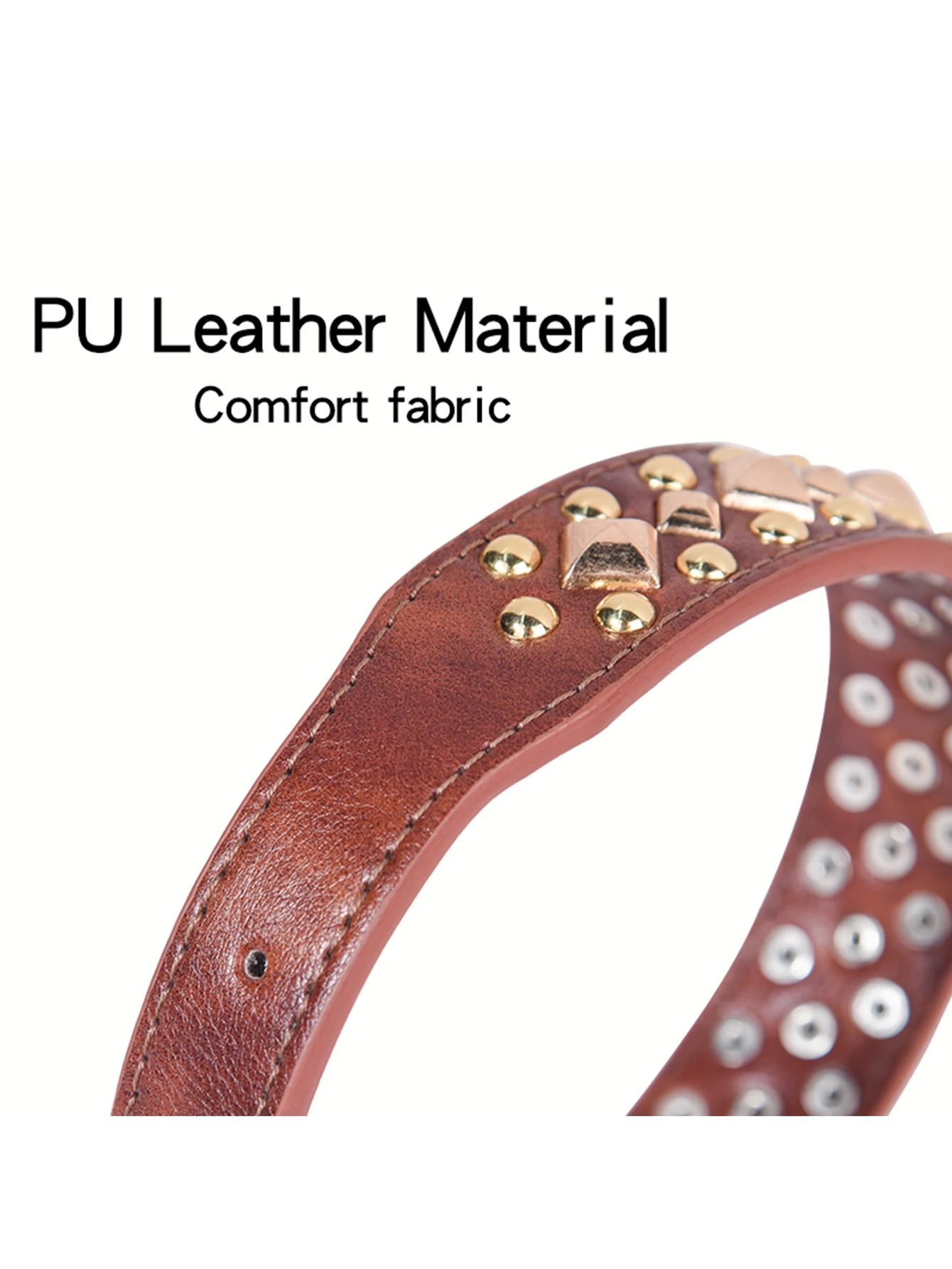 CP434 Rivet Leather Collar , Golden Rivet Decoration Pet dog Collar , Apply to Small Medium Large Dogs ,Retro style collar.