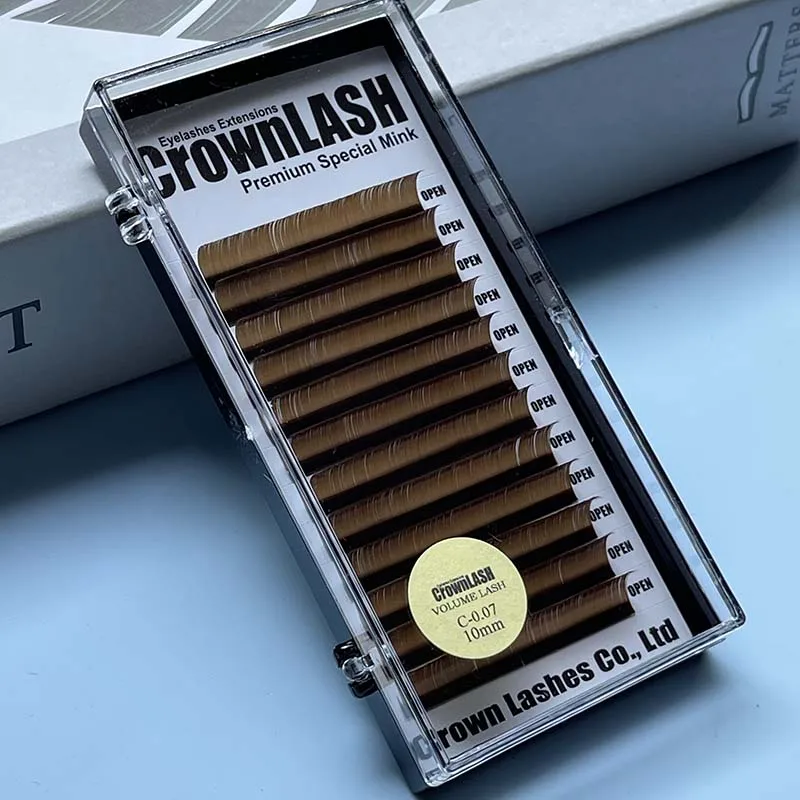 Crown LASH Volume Lash Extension Brown B, C, D-0.07 8-13mm Single Size Tray caramel colour Janpanese Style