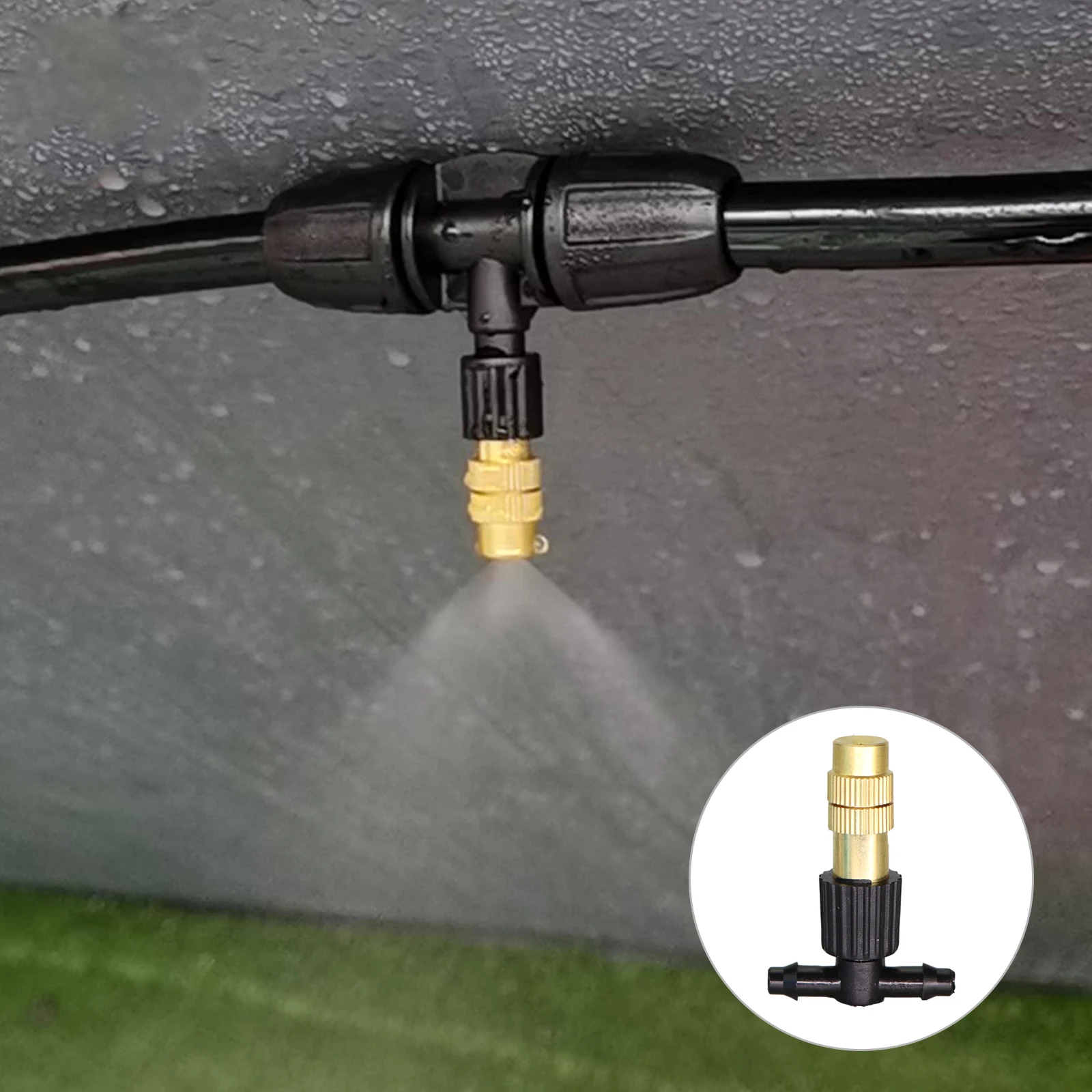 

Adjustable Copper Misting Nozzle w/ 4/7mm Plastic Tee Connector Brass Watering Irrigation Sprinkler Cooling Nozzle