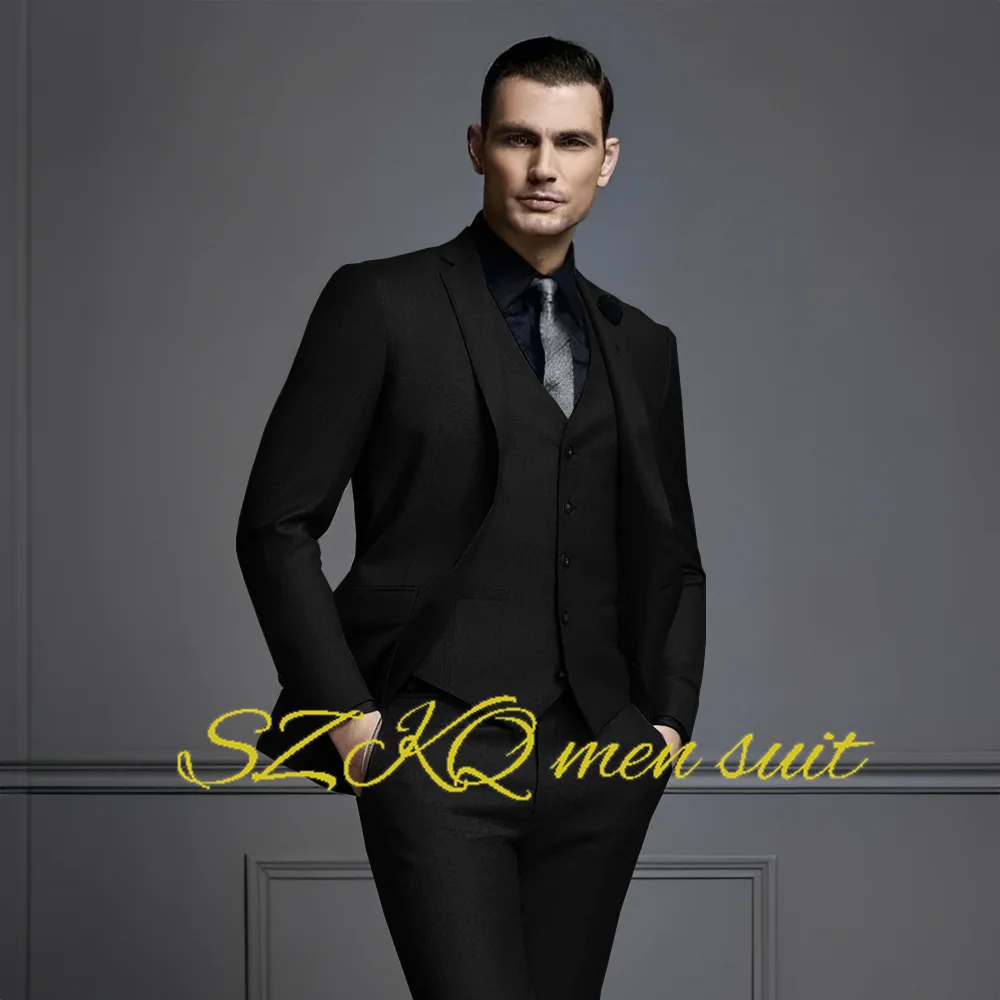 Formal Men\'s Suit Wedding Tuxedo Elegant Male Jacket Pants Vest Tie Three-piece Set Slim Outfit XS-5XL