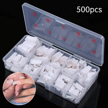 500Pcs เล็บปลอมเล็บปลอมแคปซูลอะคริลิคเล็บเต็มรูปแบบเคล็ดลับเล็บฝรั่งเศสประดิษฐ์ Gel Extension เคล็ดลับ Reusable โปร่งใส Coffin