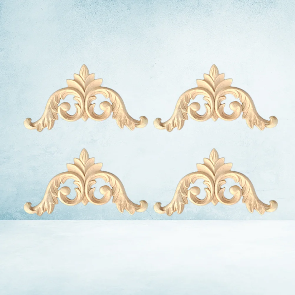 

4Pcs Delicate Woodcarving Decals Solid Wood Applique Easy to Paint and Install for Furniture and Home Decor Wood Onlay