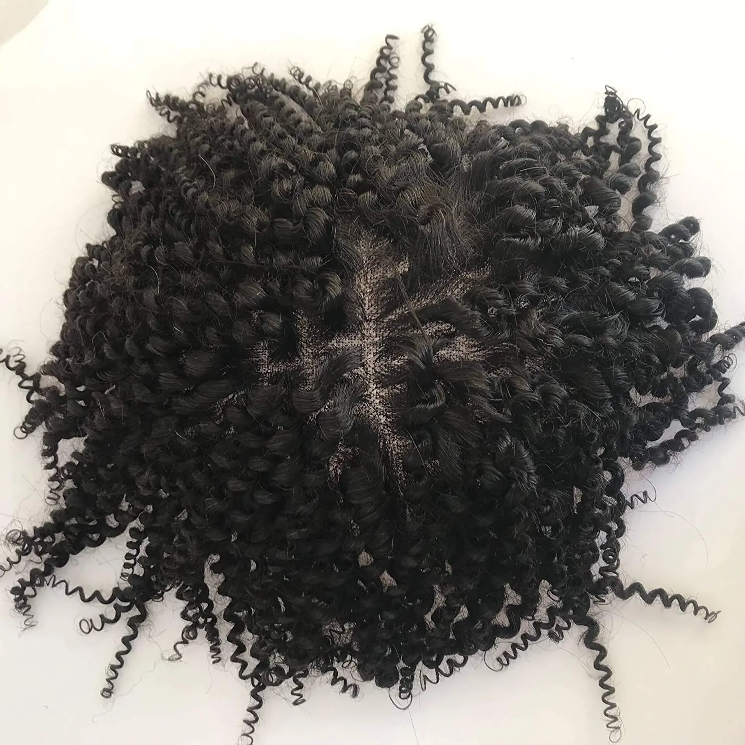 Rambut palsu untuk pria keriting kepang Mono rambut palsu dasar 1B warna hitam rambut palsu untuk pria hitam wig pengganti potongan rambut 10x8