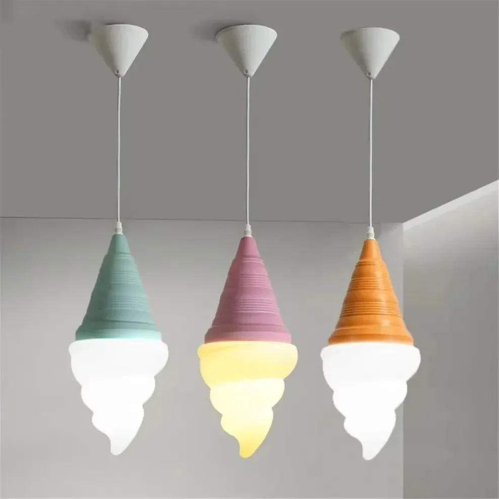 Creative LED Pendant Lights Children Bedroom Hanging Lamp Kids Room Fixture Suspension Lighting Dessert Shop Ice Cream Cone