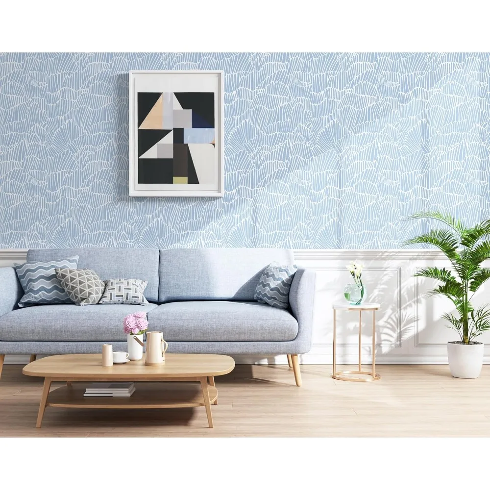 ورق حائط ساحلي حديث مخطط باللونين الأزرق والأبيض قابل للإزالة ومقاوم للماء، ورق اتصال قابل للتقشير واللصق من أجل أنيق وسهل W