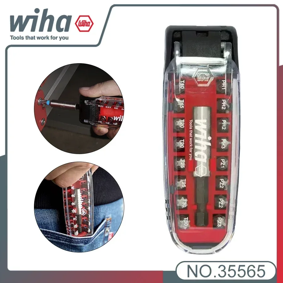 Genuine WIHA NO.35565 17 Pcs Screwdrivers Bit Set Mixed 1/4" in Box Bit Box Can Be Used As Handle and T-handle Crocodile Mouth B