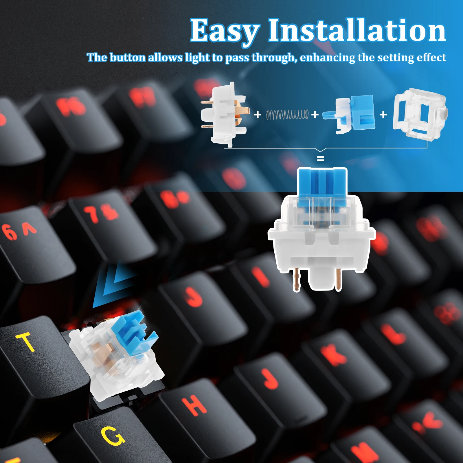 150 Stück Schalter Ersatz 3 PIN mechanische Tastaturschalter Clicky, präzises Tippen, staubdicht, LED-Tastatur, Gaming-Tastatur