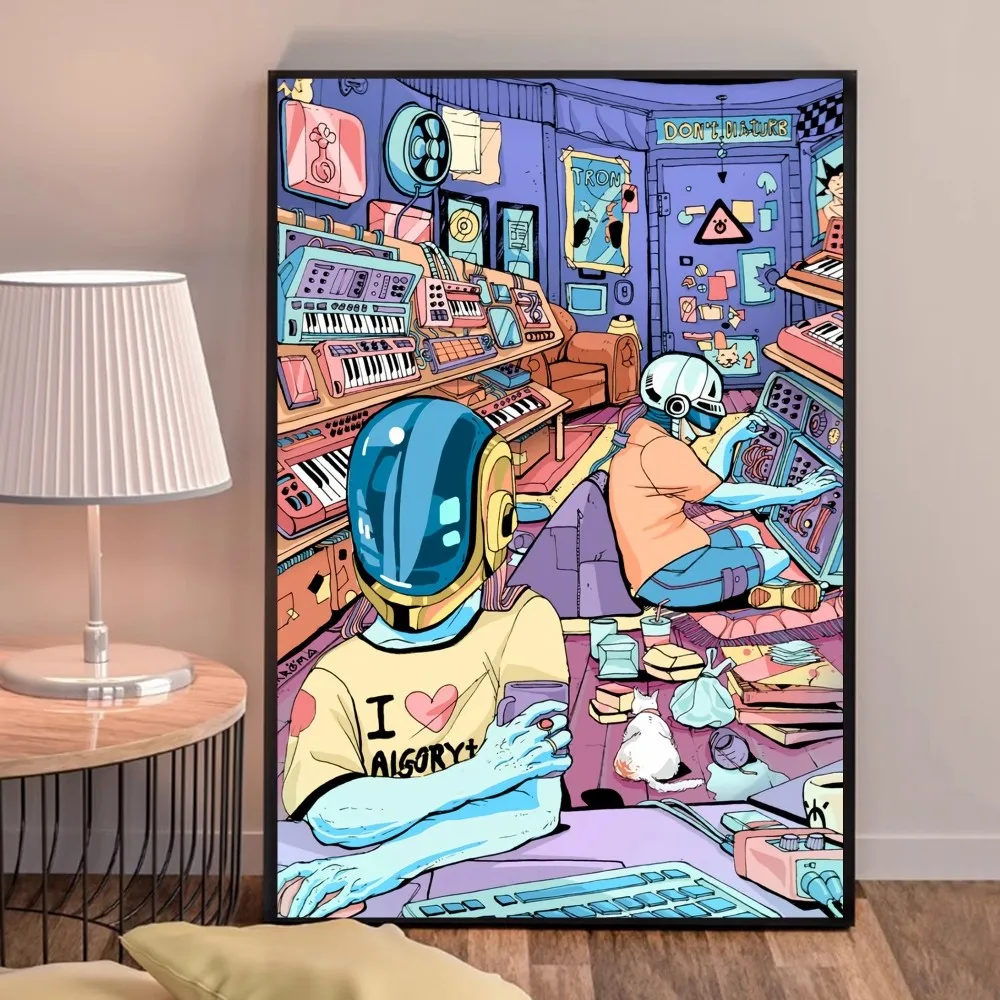 Around The World Daft Punk Anime Posters Sticky HD Quality Wall Art Retro Posters for Home Kawaii Room Decor