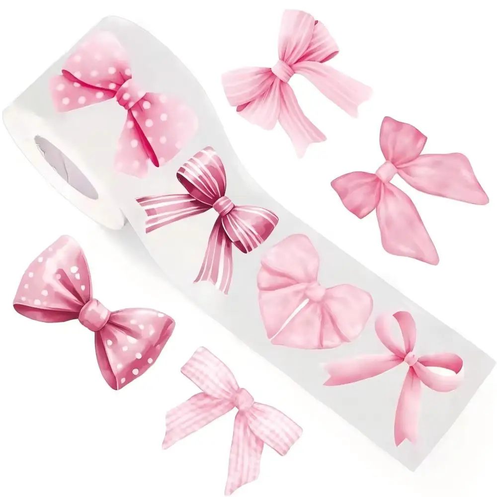 500pcs/roll Pink Bow Seal Stickers, Cute Gift Box Blessing Stickers, Packaging Decoration Adhesive Sticker Materials