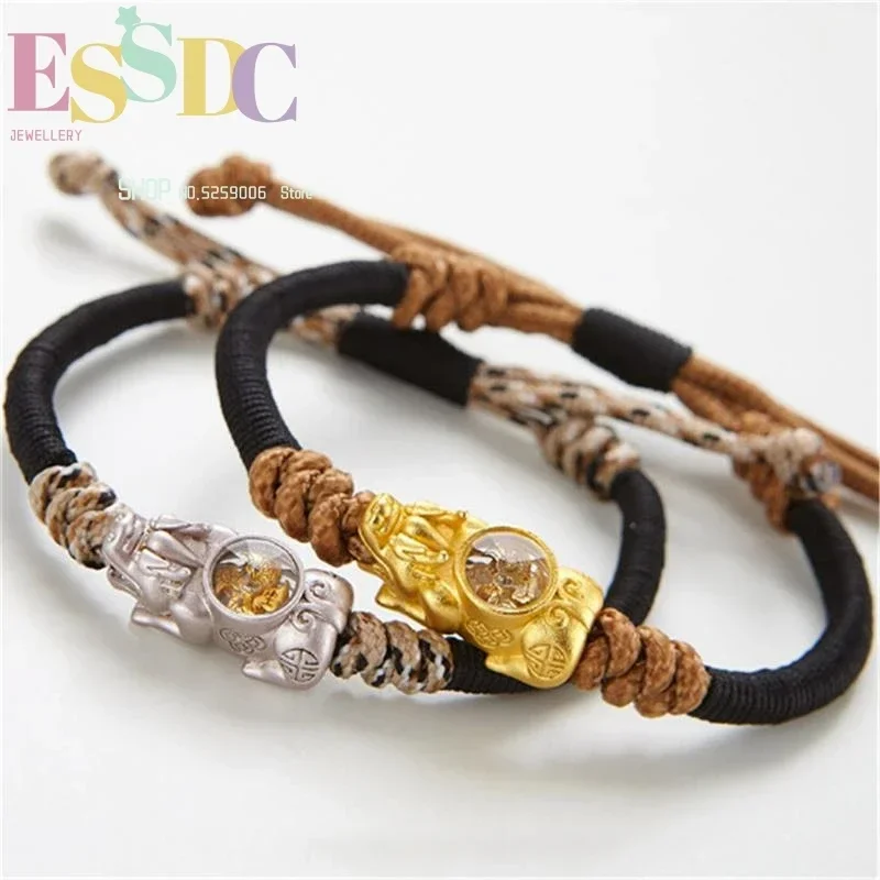 Hand-woven Rope Chain Pure Copper Imitation Gold & Silver Pixiu Charm Bracelet Rotating Windmill Creative Couple Gift Jewelry