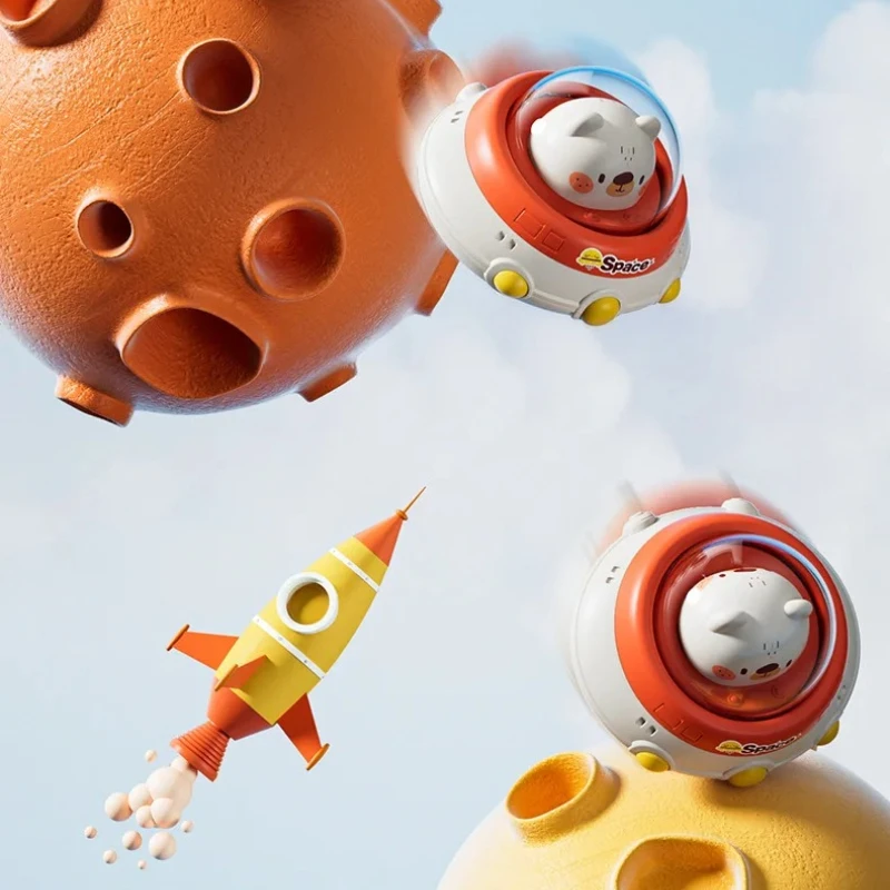 Brinquedo de carro de aprendizagem precoce para crianças, disco voador press-and-go com mecanismo de retorno alimentado por inércia, presente educacional