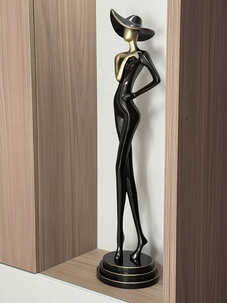 80cm Creative Sculpture Art Girl Figure Ornament Luxury Living Room Entrance foyer Large Decoration Statue Gift