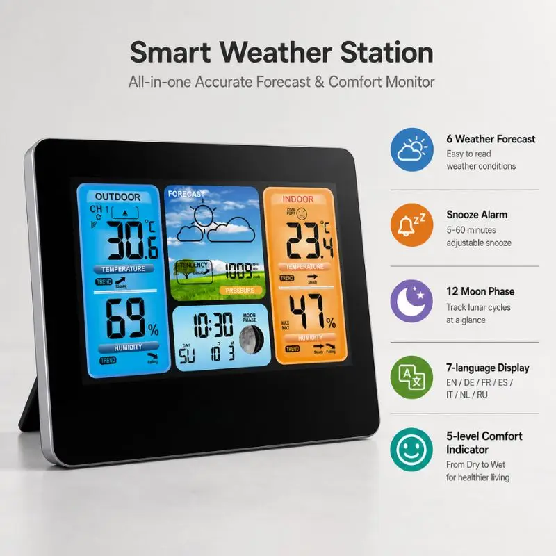 Color Screen Weather Forecast Clock temperature and humidity sensor electronic alarm clock perpetual calendar weather clock