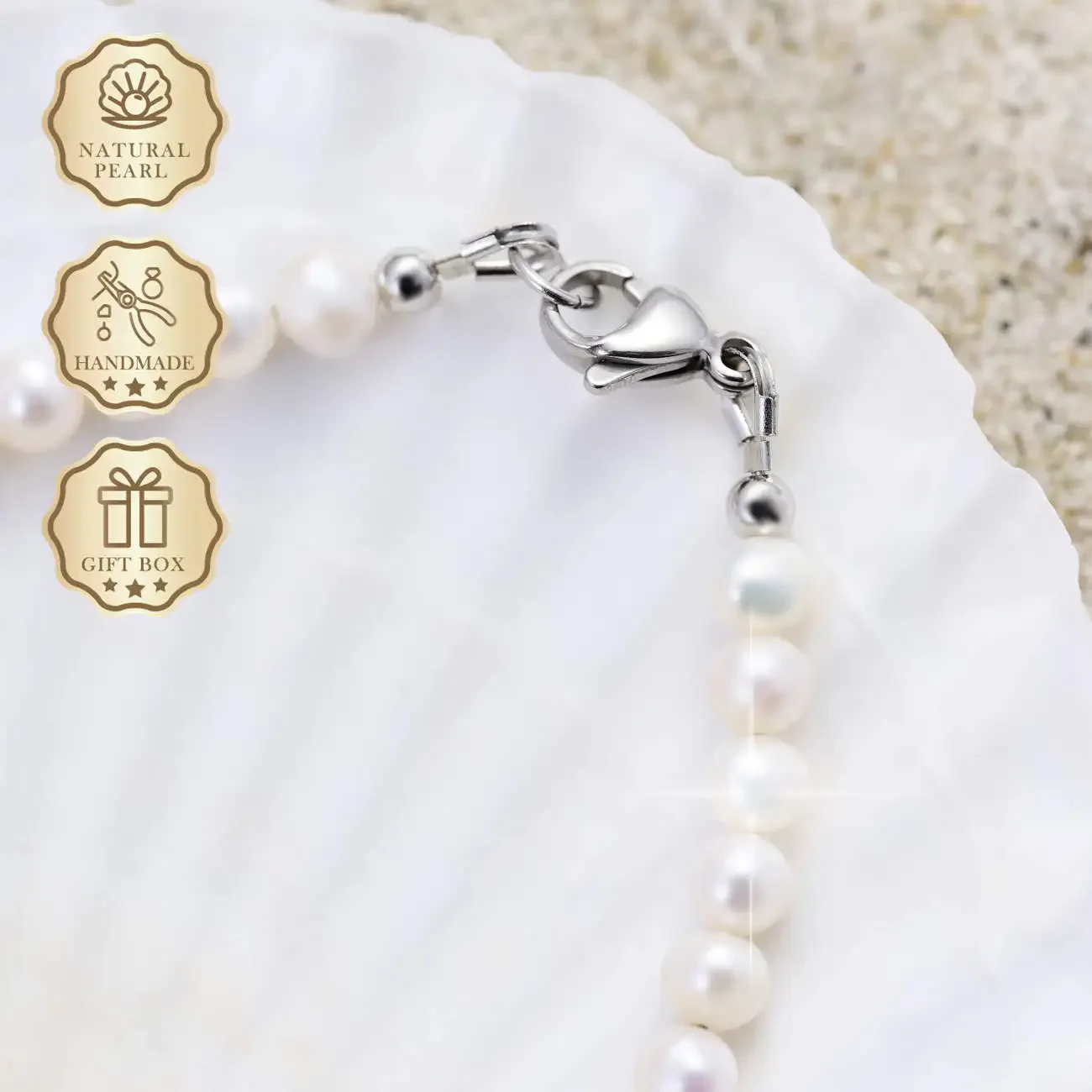 MYSOYA سوار لؤلؤ المياه العذبة الأبيض الطبيعي 5-6 ملم مع مشبك جراد البحر الفضي، صندوق هدايا، مجوهرات أنيقة لهدية عيد الميلاد #3