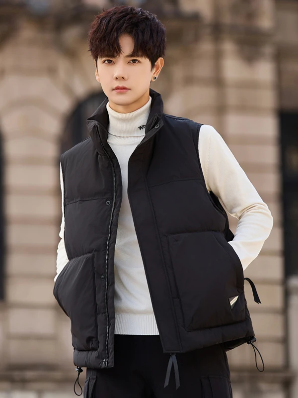 

Новая зимняя утепленная мужская пуховая жилетка с воротником-стойкой, спортивная куртка, модная верхняя одежда с наплечными подушками из полиэфирного волокна