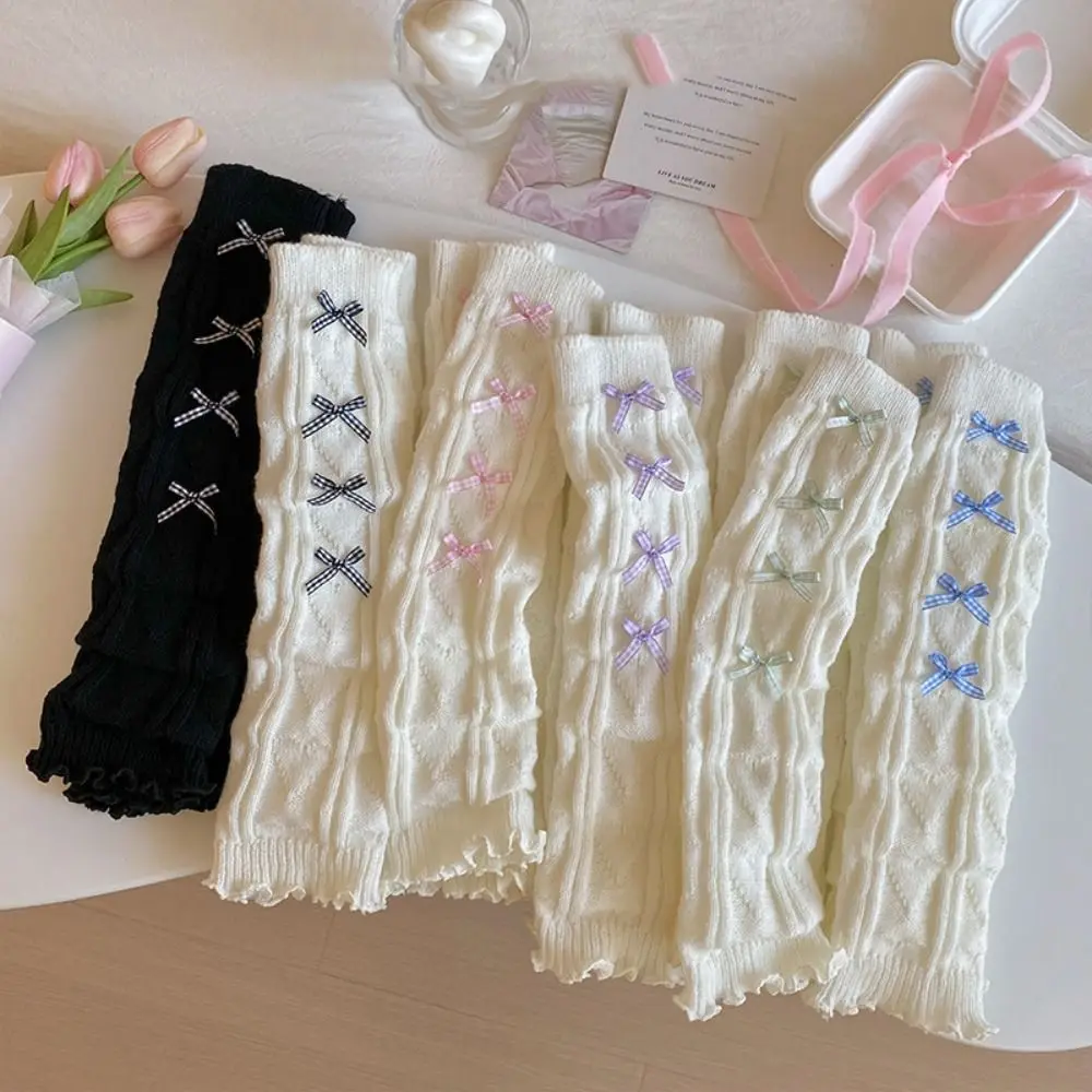 

Fashion Bow Knitted Leg Warmers Cotton Elastic Leg Cover Winter Warm Lolita JK Knitted Boot Stockings