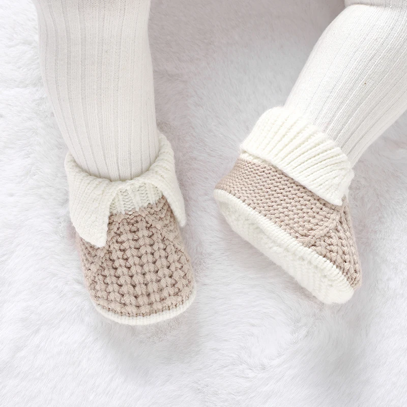 Baby Booties Handmade Knitted Newborn Boys Girls Comfortable Crib First Walkers Cute 0-1Y Infant Soft Soled Prewalkers Anti-Slip view 5