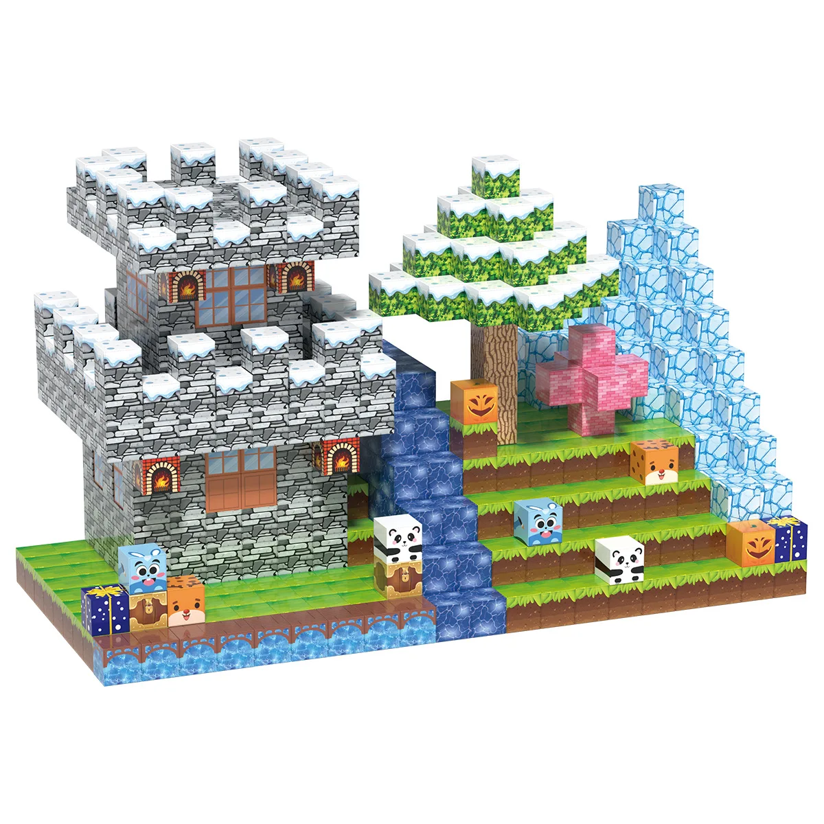 2.0 ซม.Snow Theme บล็อกอาคารแม่เหล็ก MOC มินิสแควร์อิฐการศึกษาแม่เหล็กของเล่นเด็กวันหยุดคริสต์มาสของขวัญ