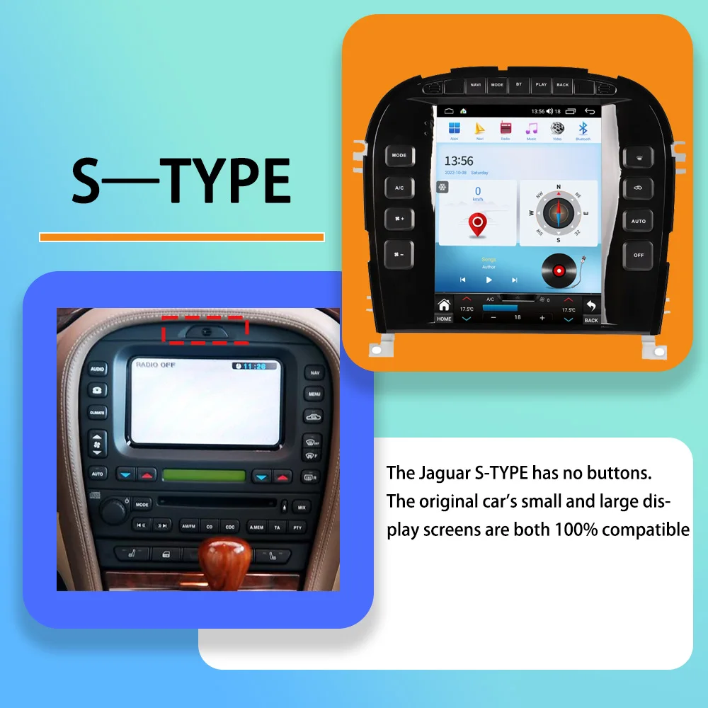 راديو أندرويد للسيارة جاكوار XJ X-TYPE S-TYPE 2004-2011 مشغل وسائط متعددة لاسلكي CarPlay بلوتوث شاشة تعمل باللمس وحدة الرأس