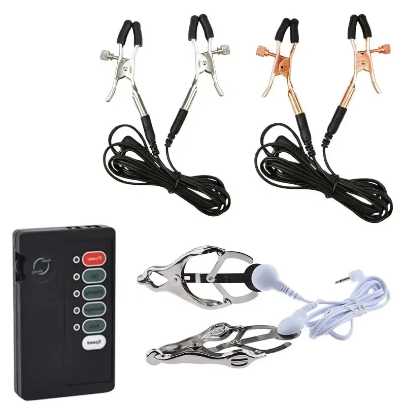 Electro Shock Nipple Clamp Clitoris Clip Labia Clip Massage Pad Strong BDSM Electro Stimulate Breast Flirting Sex Toy For Couple