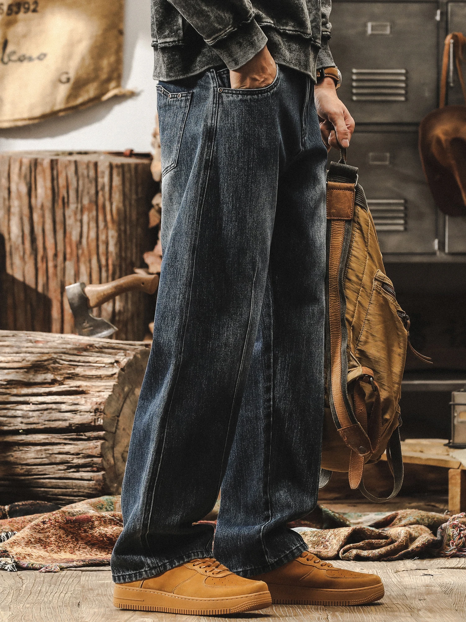 

Retro American Sle Men's Denim Jeans Straight Leg Wide Leg Casual Waed out Faion Brand Autumn New Sle Jeans