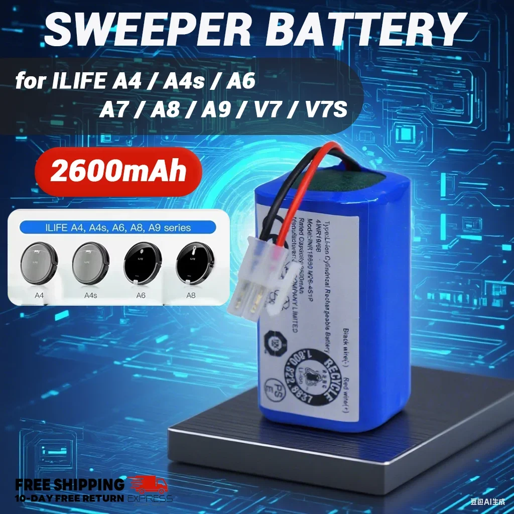 

Brand - New 14.8V/14.4V 9800mAh Lithium Battery (4S1P Real Capacity) Tailored for ILIFE A4 - V7s Plus Robot Vacuums