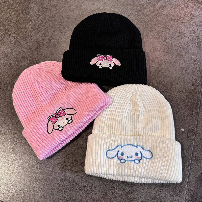 Bonnets brodés de dessin animé populaire américain Anime Kawaii brodé tricoté automne hiver chapeau chaud laine chapeau Kitty bonnets cadeau