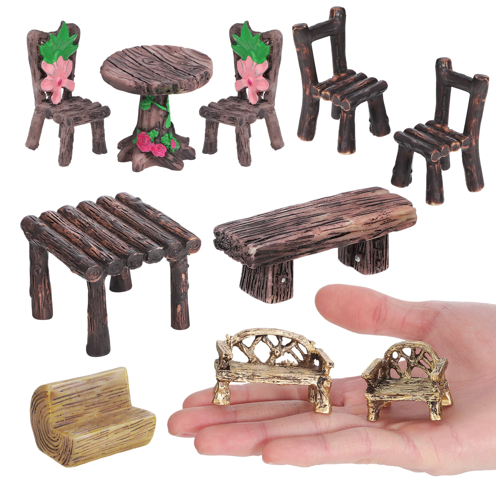 

10Pcs Garden Furniture Ornaments Mini Tables And Chairs micro-landscape Figurines Decoration Resin Micro Landscape Ornaments