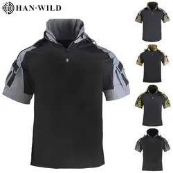 Men's Shirt Tactical T-shirt Safari Combat Shirts Hooded Men Clothing Hunting Clothes Camping Hiking Tees Wear-resistant