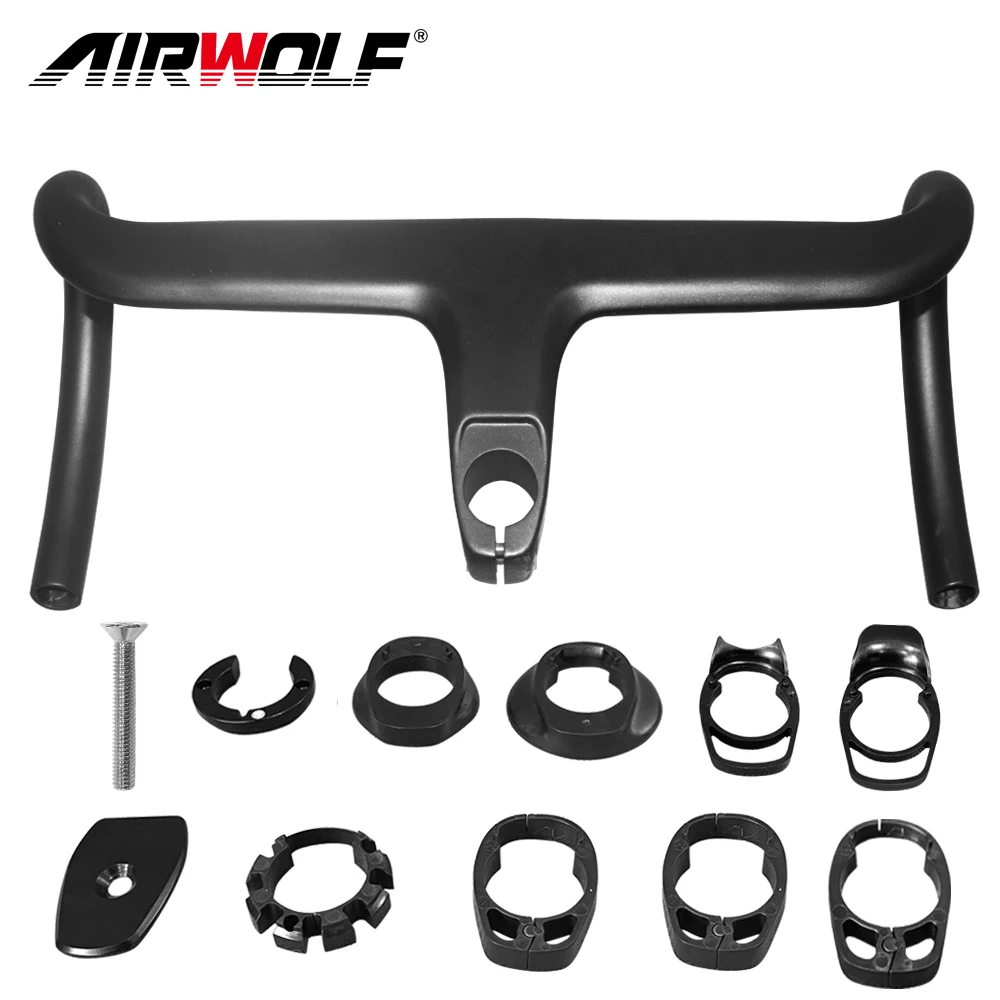 AIRWOLF Carbon Road Handlebar Internal Routing Di2 Integrated Carbon Speed Handlebar 360/380/400/420/440 Race Bike Handlebar